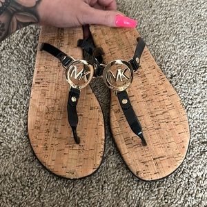 MK Sandals black with gold hardware ✨